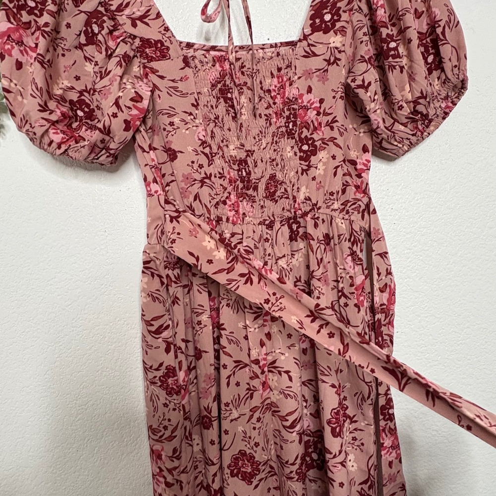 B.O.G Collective Floral Wide Leg Jumpsuit Pink Smocked Puff Sleeve XS - Picture 4 of 9